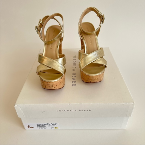 Veronica Beard Gold Lalana Leather Ankle Strap Cork Platform Heel Sandal 6.5 NIB - Picture 16 of 16